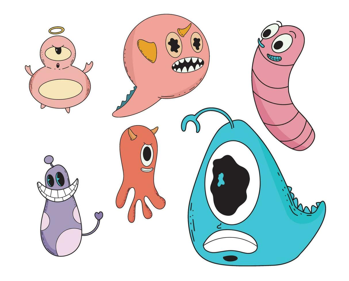 Cute and Kawaii monster kids scary funny baby character flat vector