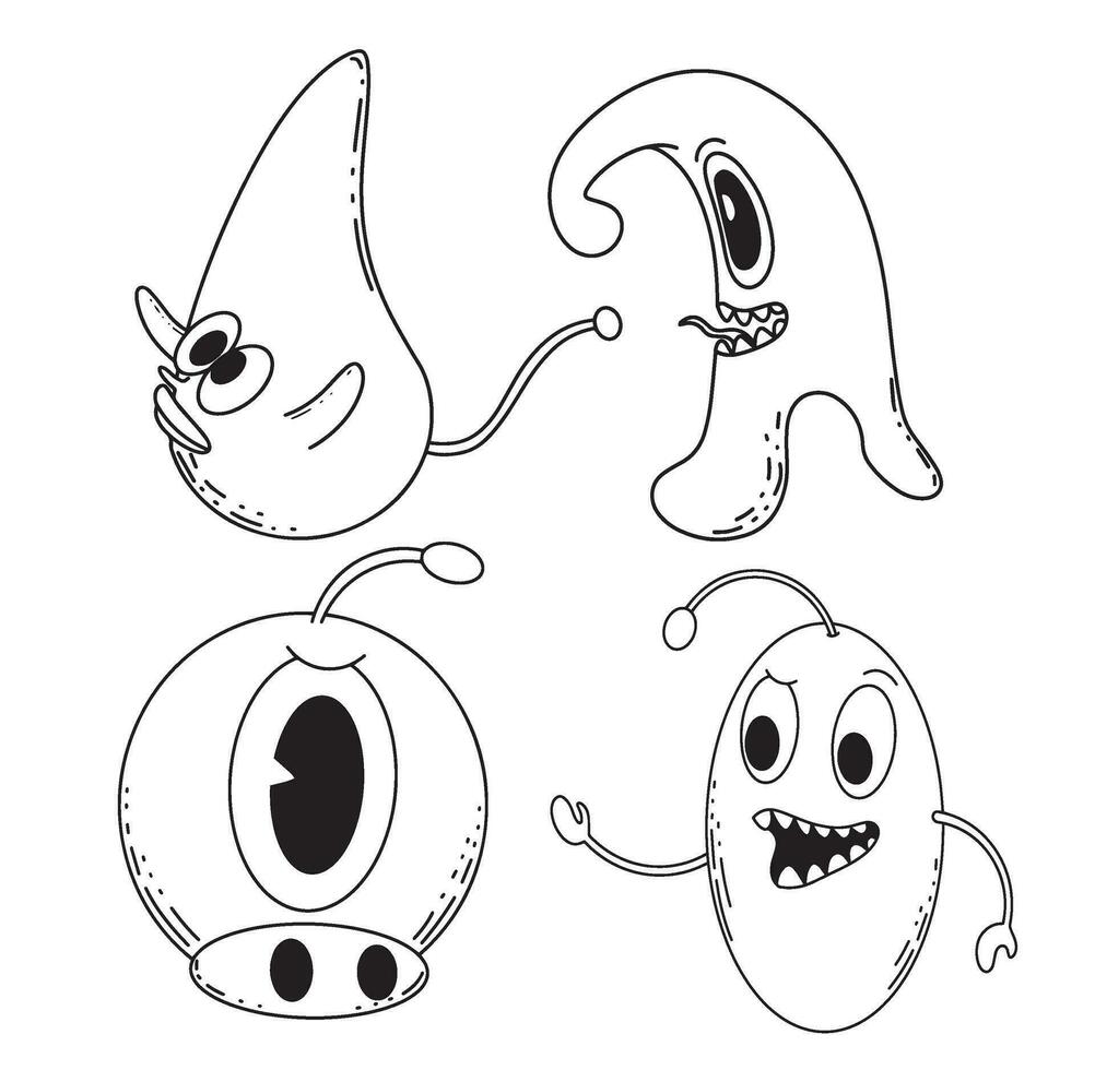 Monster alien doodle line art for children coloring book vector