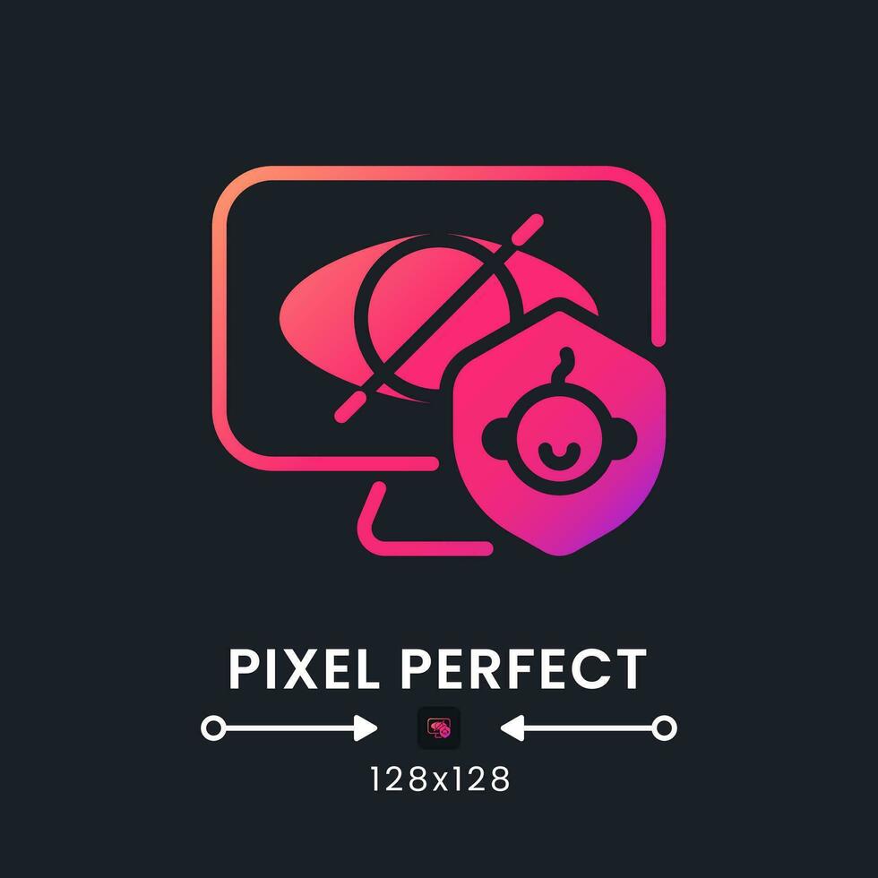 Parental control pink solid gradient desktop icon on black. Kid-friendly profile. Streaming app feature. Pixel perfect 128x128, outline 4px. Glyph pictogram for dark mode. Isolated vector image
