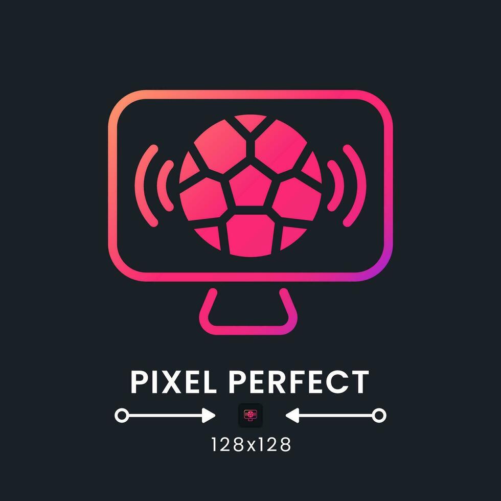 Sports streaming pink solid gradient desktop icon on black. Television channels. Livestream service. Pixel perfect 128x128, outline 4px. Glyph pictogram for dark mode. Isolated vector image