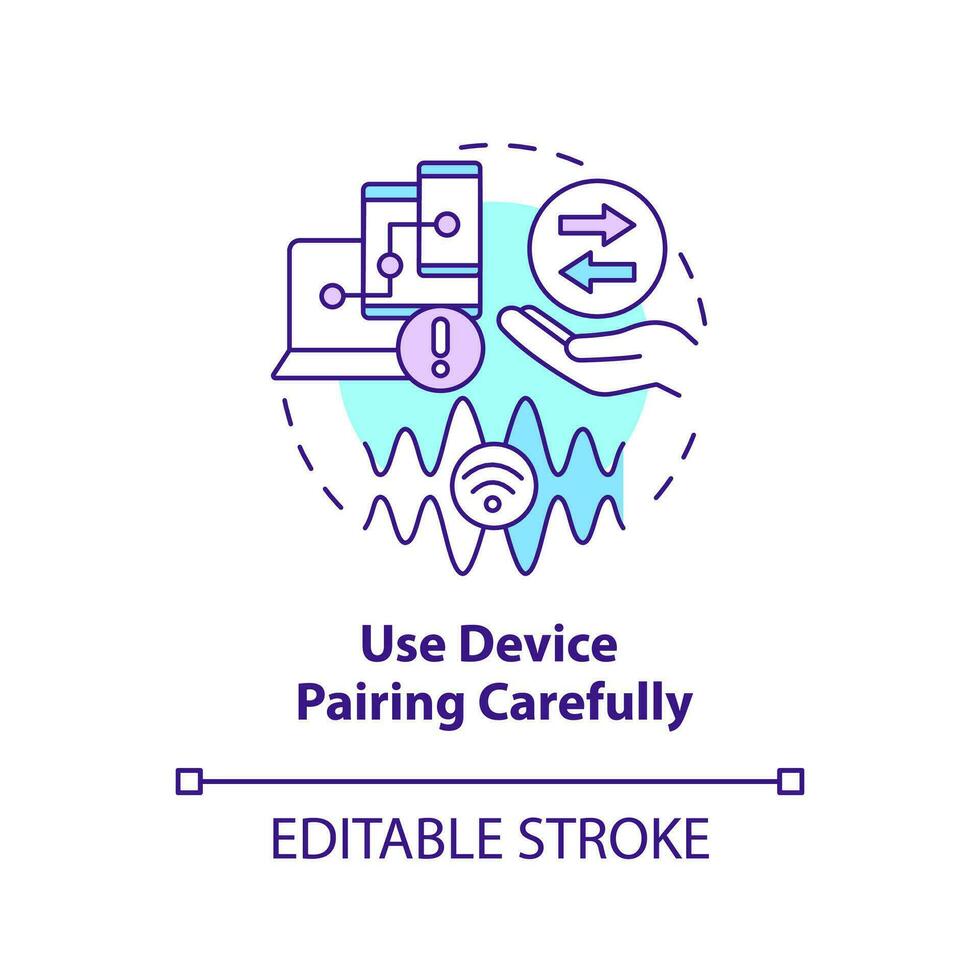 Use device pairing carefully concept icon. Wireless connection hazards. Prevent hack abstract idea thin line illustration. Isolated outline drawing. Editable stroke vector