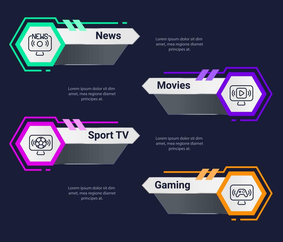 televisión programas infografía gráfico diseño modelo. vídeo transmisión plataforma. editable infochart con iconos instructivo gráficos con paso secuencia. visual datos presentación vector