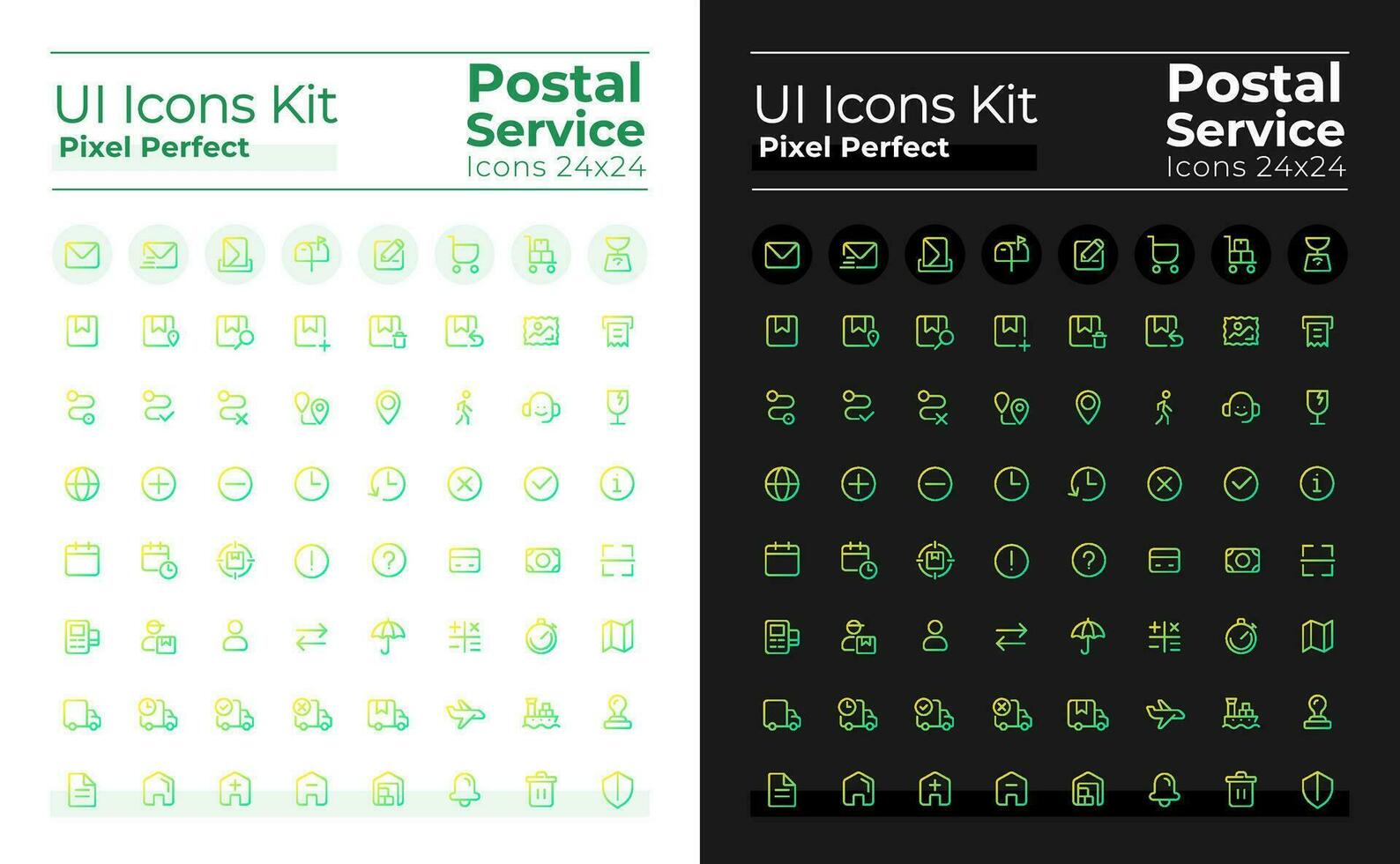Postal service pixel perfect gradient linear ui icons set for dark, light mode. Line contour user interface symbols. Vector isolated outline illustrations