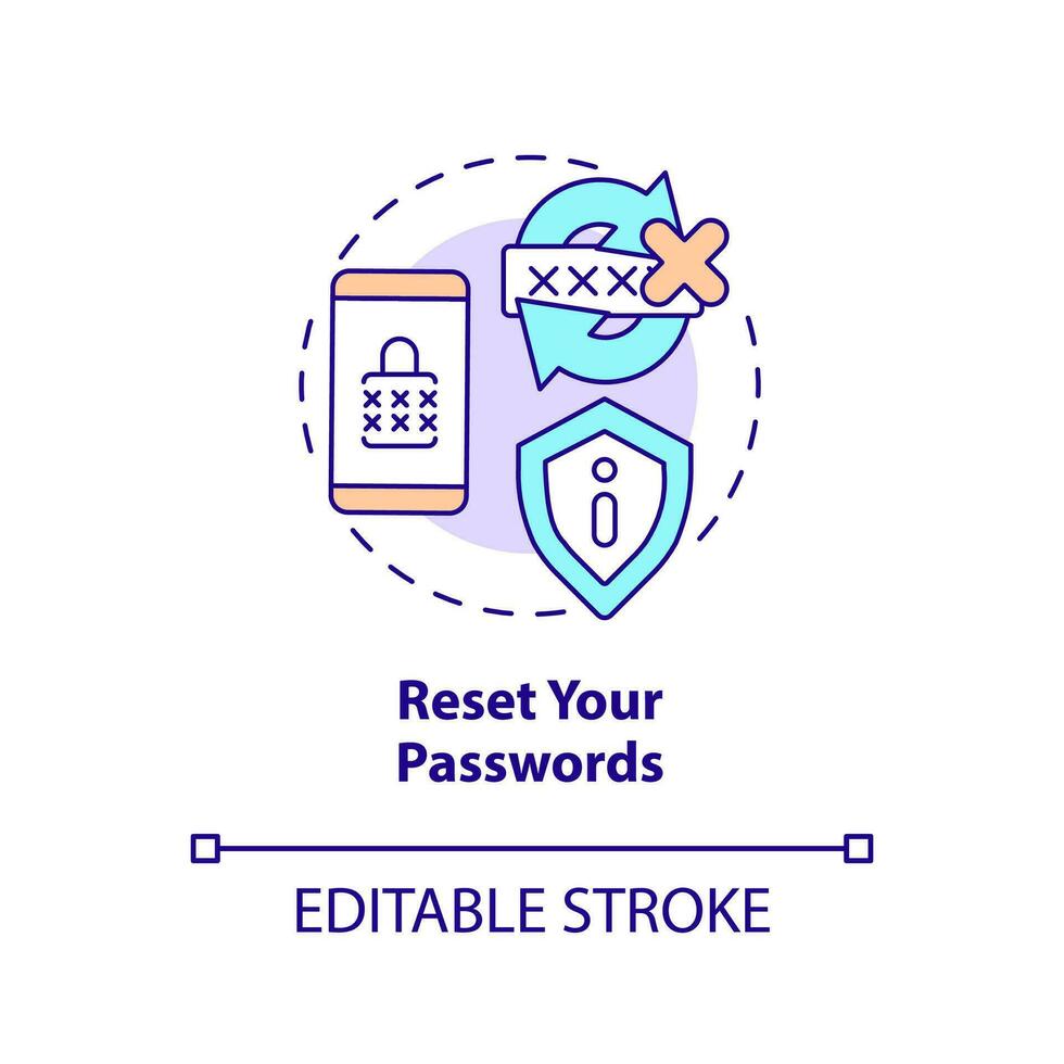 Reset your passwords concept icon. Prevent stolen data. Fix after hacking attack abstract idea thin line illustration. Isolated outline drawing. Editable stroke vector