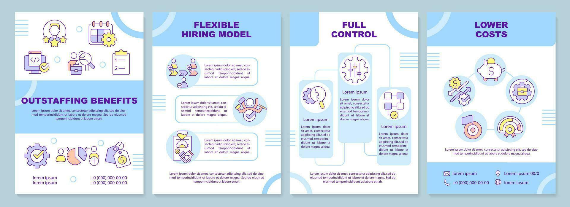 superación beneficios azul folleto modelo. flexible contratación. folleto diseño con lineal iconos editable 4 4 vector diseños para presentación, anual informes