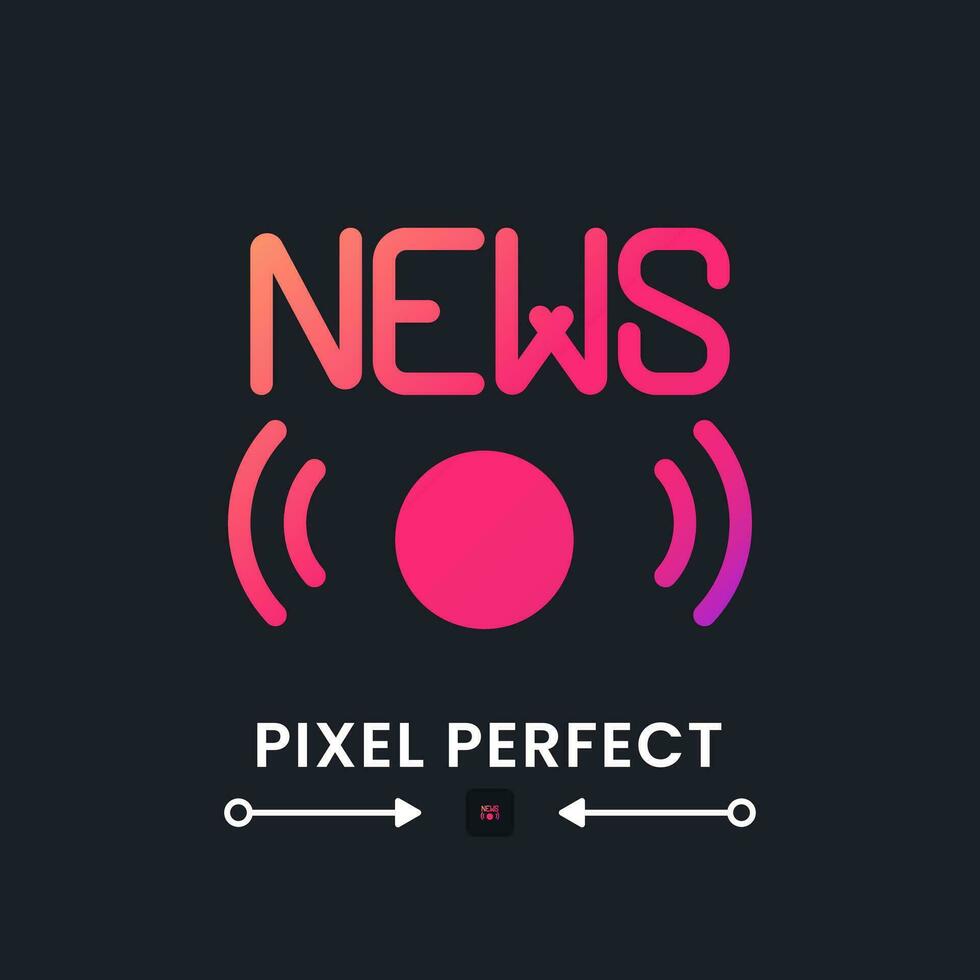 Live news pink solid gradient desktop icon on black. Online television. TV broadcasting. Streaming channel. Pixel perfect, outline 4px. Glyph pictogram for dark mode. Isolated vector image