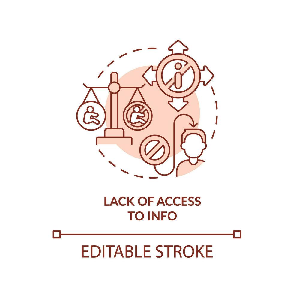 Lack of access to info red concept icon. Information ignorance. Lack of knowledge. Reproductive healthcare abstract idea thin line illustration. Isolated outline drawing. Editable stroke vector