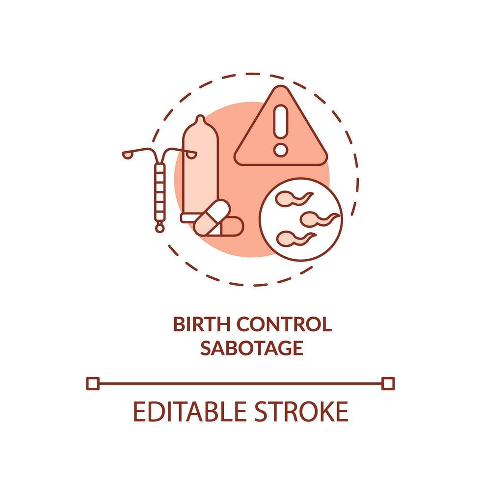 Birth control sabotage red concept icon. Family abuse. Unwanted pregnancy. Reproductive choice. Human right abstract idea thin line illustration. Isolated outline drawing. Editable stroke vector