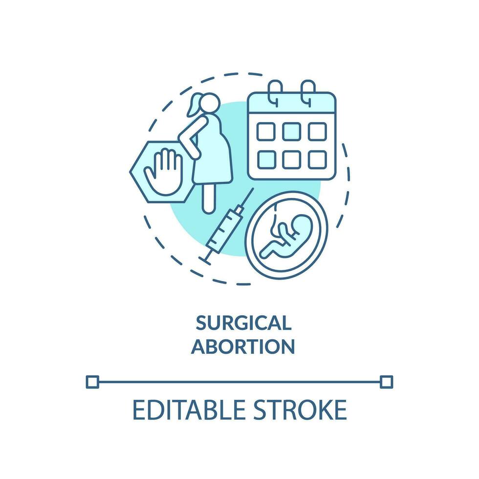 quirúrgico aborto turquesa concepto icono. cirugía operación. terminación clínica. cuidado de la salud instalación. Pro elección resumen idea Delgado línea ilustración. aislado contorno dibujo. editable carrera vector