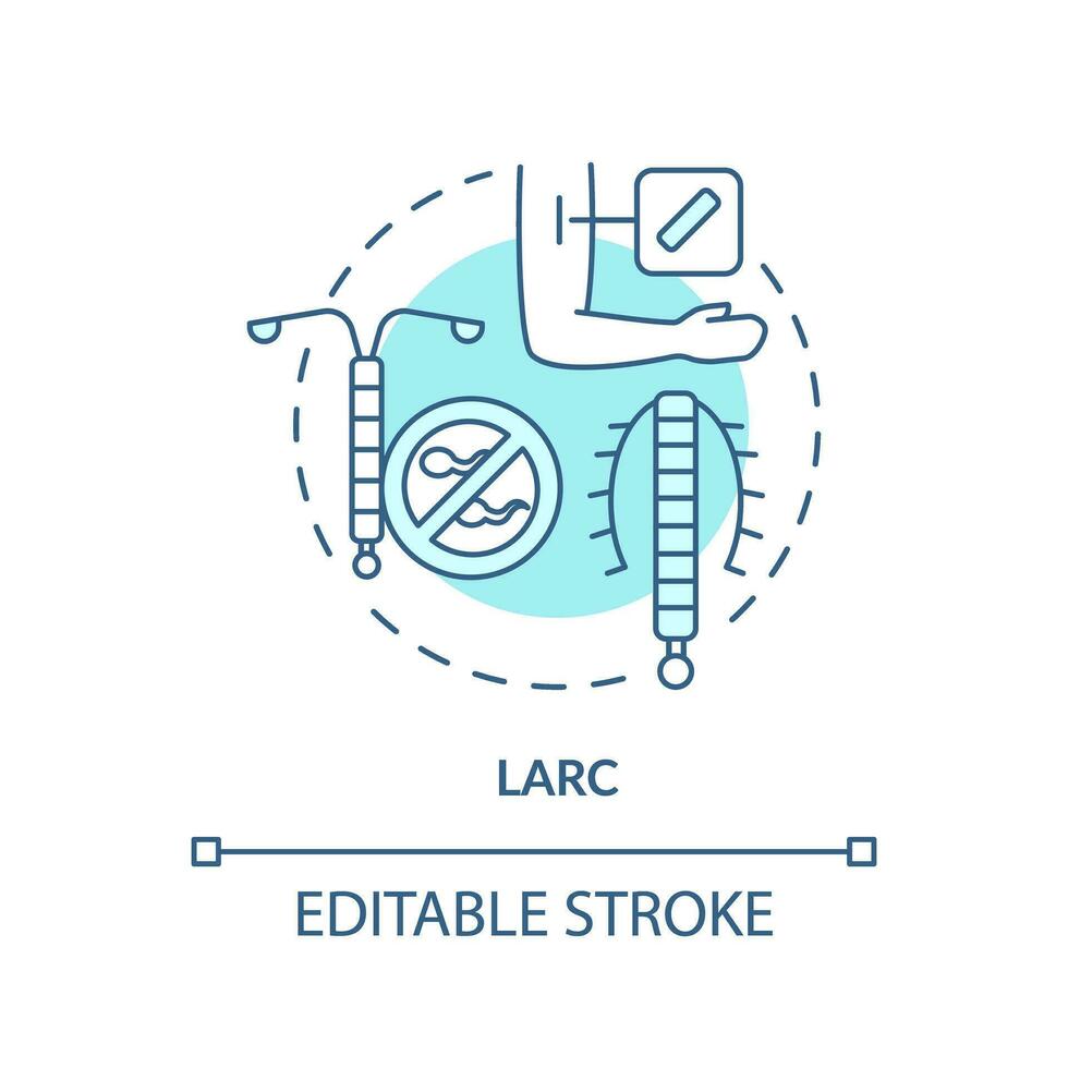 LARC turquoise concept icon. Contraceptive method. Long lasting. Birth control. Family planning. Reproductive health abstract idea thin line illustration. Isolated outline drawing. Editable stroke vector