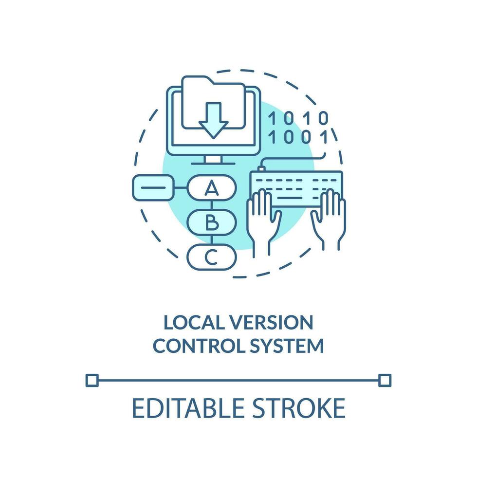 local versión controlar sistema turquesa concepto icono. proyecto datos en soltero computadora resumen idea Delgado línea ilustración. aislado contorno dibujo. editable carrera vector