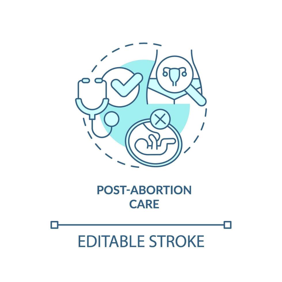 Post abortion care turquoise concept icon. Emergency medical service. Life saving. Abortion clinic. Reproductive health abstract idea thin line illustration. Isolated outline drawing. Editable stroke vector