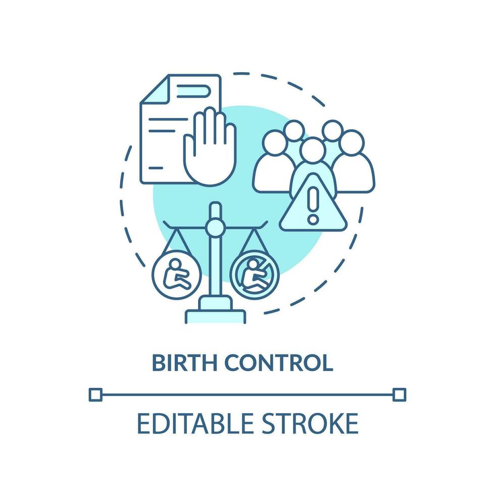Birth control turquoise concept icon. Contraceptive method. Pregnancy prevention. Women empowerment. Reproductive right abstract idea thin line illustration. Isolated outline drawing. Editable stroke vector
