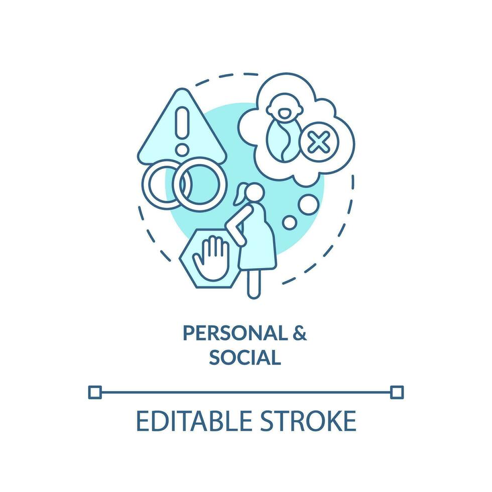 Personal and social turquoise concept icon. Voluntary childlessness. Personal choice. Birth control. Child free abstract idea thin line illustration. Isolated outline drawing. Editable stroke vector