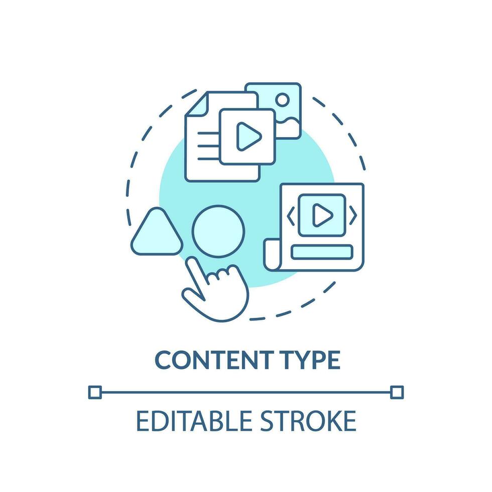 Content type turquoise concept icon. Blog post. Marketing campaign. Target audience. Internet communication abstract idea thin line illustration. Isolated outline drawing. Editable stroke vector