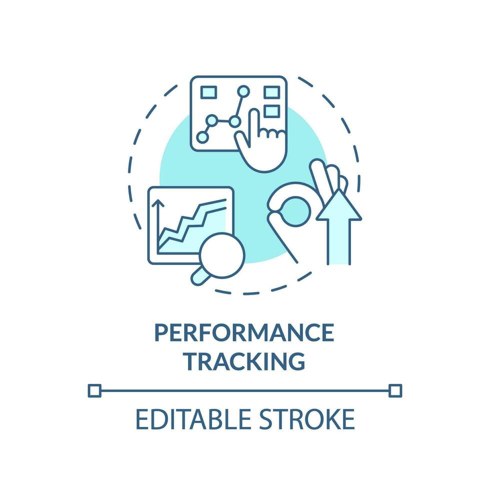 Performance tracking turquoise concept icon. Measure success. Business analytics. Productivity measurement abstract idea thin line illustration. Isolated outline drawing. Editable stroke vector