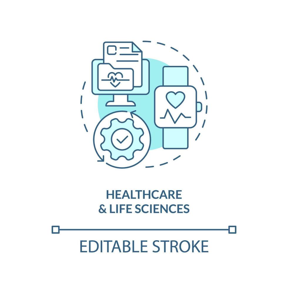 Healthcare and life sciences turquoise concept icon. Version control system industry abstract idea thin line illustration. Isolated outline drawing. Editable stroke vector