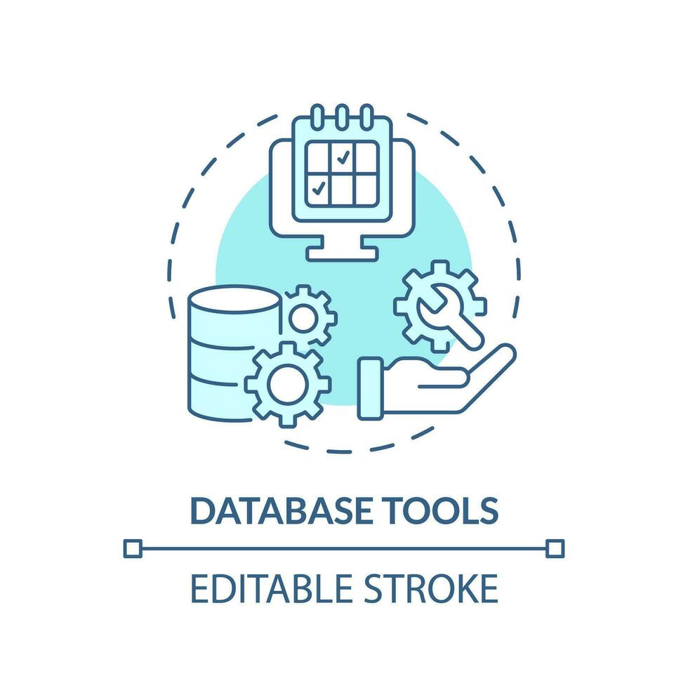 Database tools turquoise concept icon. Big data. Information storage. Calendar scheduler. Management software abstract idea thin line illustration. Isolated outline drawing. Editable stroke vector