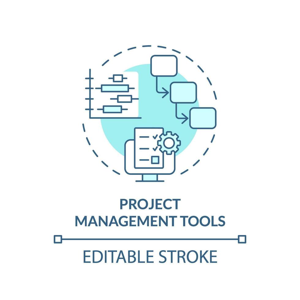 Project management tools turquoise concept icon. Team collaboration. Improve communication. Task planning abstract idea thin line illustration. Isolated outline drawing. Editable stroke vector