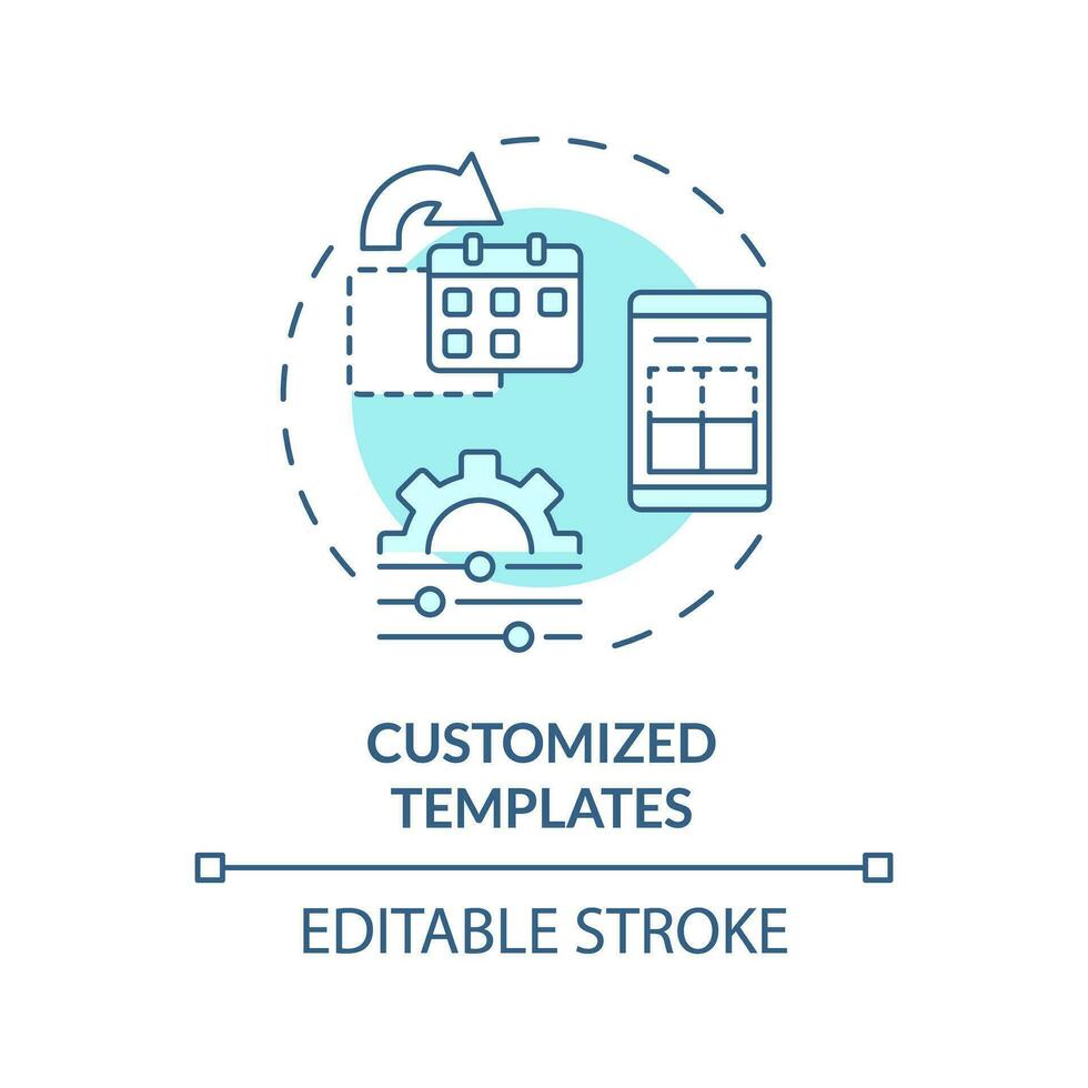 Customized templates turquoise concept icon. Optimization process. Social media. Content marketing. Editorial calendar abstract idea thin line illustration. Isolated outline drawing. Editable stroke vector