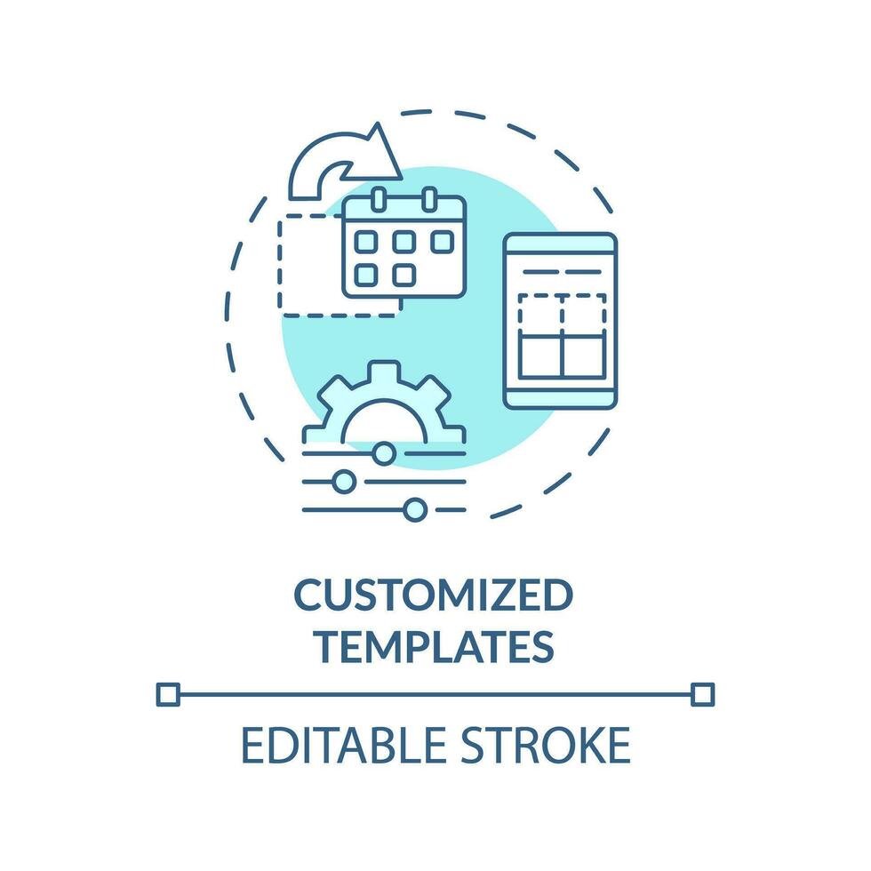 personalizado plantillas turquesa concepto icono. mejoramiento proceso. social medios de comunicación. contenido marketing. editorial calendario resumen idea Delgado línea ilustración. aislado contorno dibujo. editable carrera vector