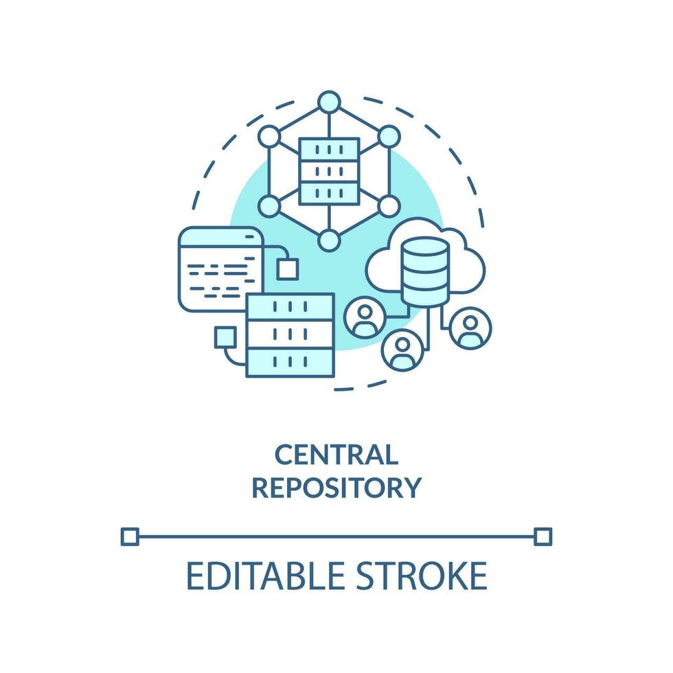 Central repository turquoise concept icon. Data storage. Version control advantage abstract idea thin line illustration. Isolated outline drawing. Editable stroke vector