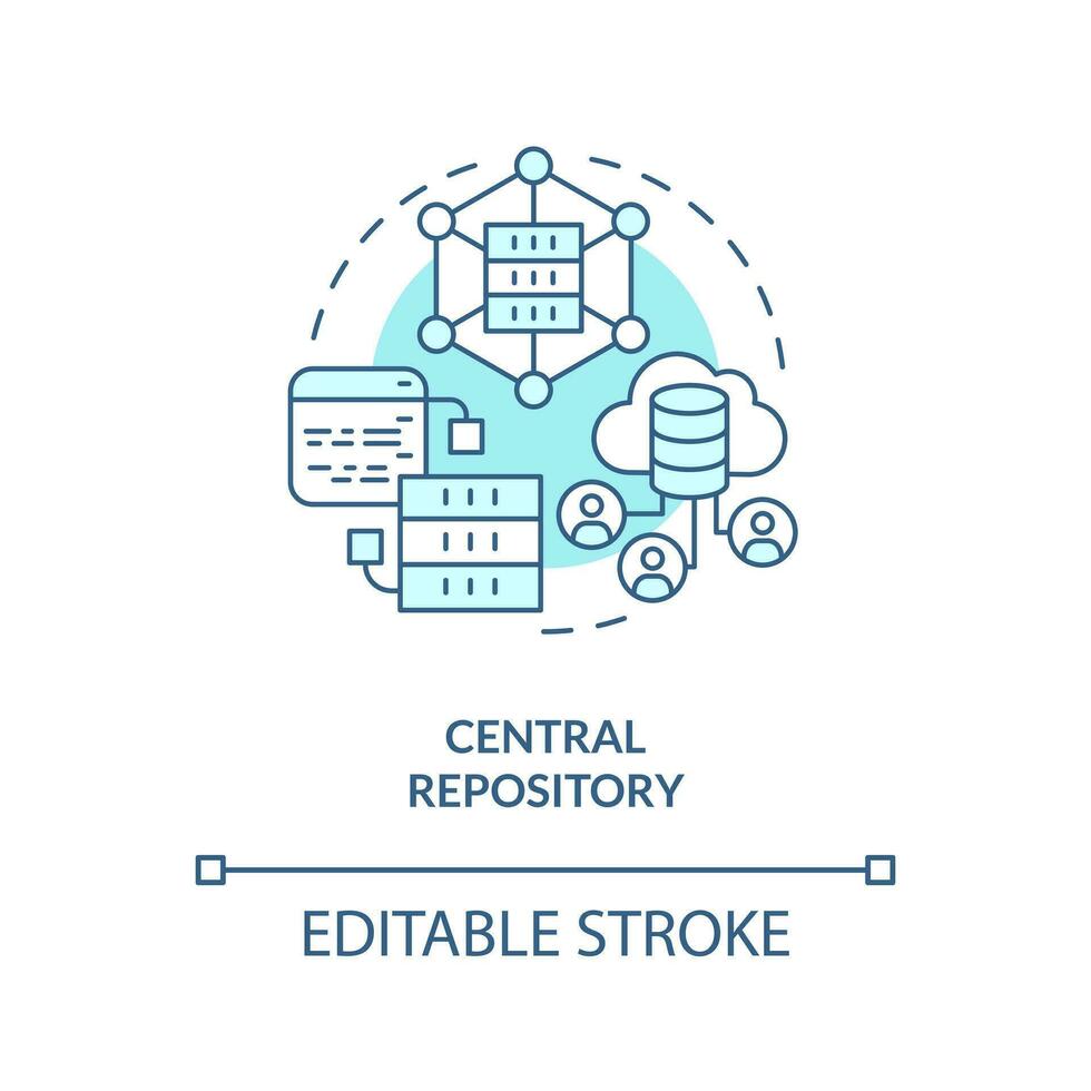 central repositorio turquesa concepto icono. datos almacenamiento. versión controlar ventaja resumen idea Delgado línea ilustración. aislado contorno dibujo. editable carrera vector