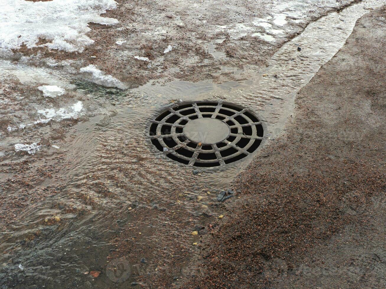 Hatch, drainage system in the spring. photo