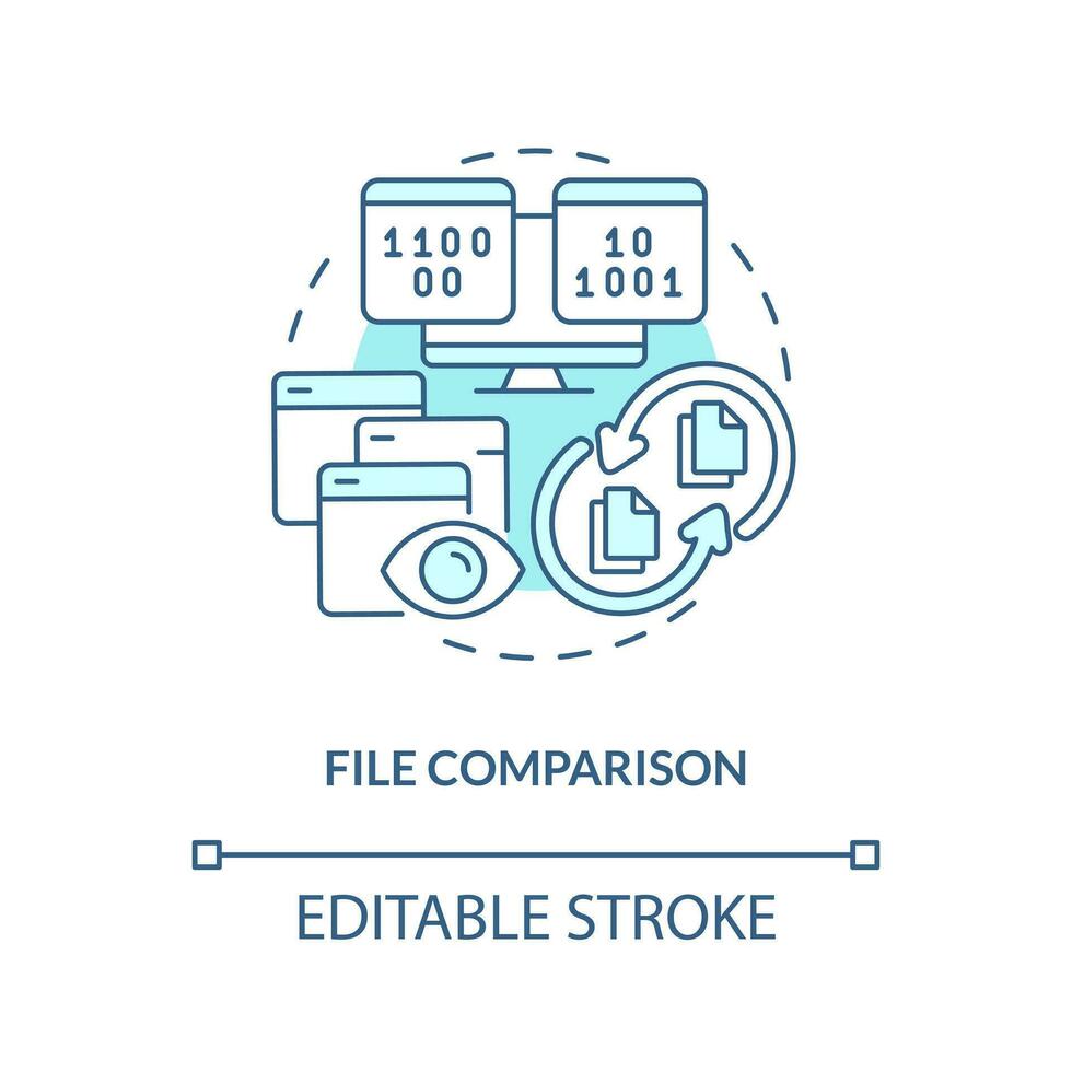 File comparison turquoise concept icon. Identify differences. Version control benefit abstract idea thin line illustration. Isolated outline drawing. Editable stroke vector