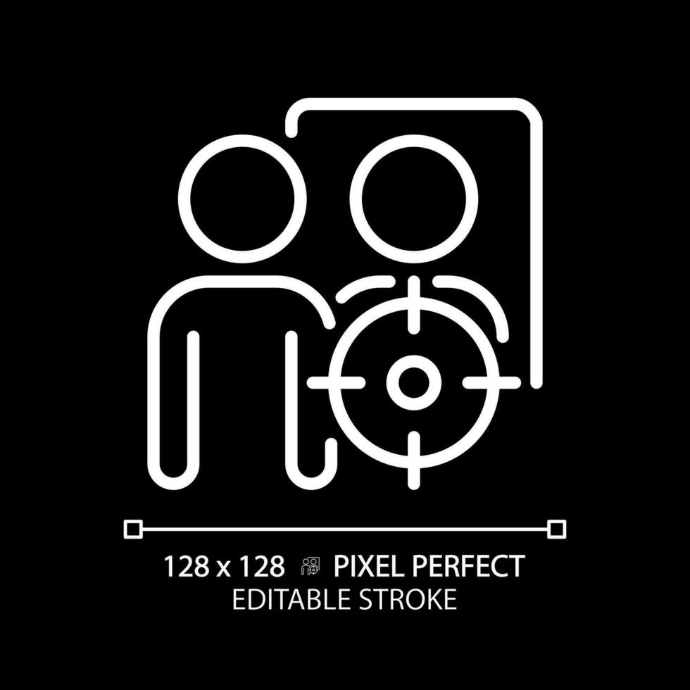 Self pixel perfect white linear icon for dark theme. Unity of conscious and unconscious. Archetype. Psychoanalytic theory. Thin line illustration. Isolated symbol for night mode. Editable stroke vector