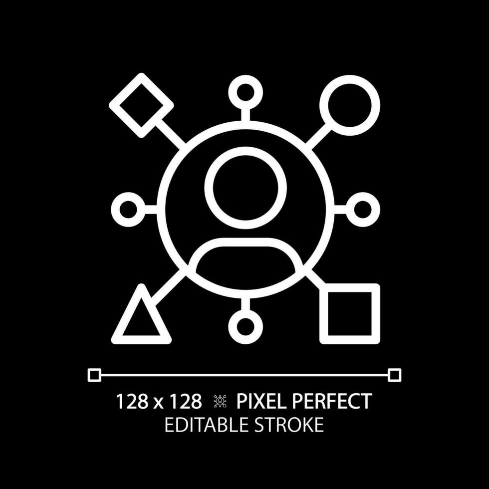 Archetype pixel perfect white linear icon for dark theme. Pattern of behavior. Psychoanalytic theory. Personality traits. Thin line illustration. Isolated symbol for night mode. Editable stroke vector
