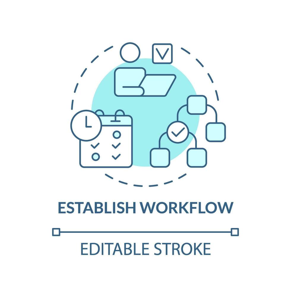 Establish workflow turquoise concept icon. Roles and responsibilities. Optimization process. Project management abstract idea thin line illustration. Isolated outline drawing. Editable stroke vector