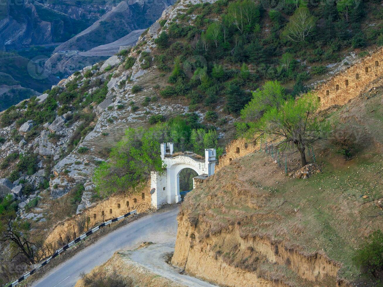 Shamil gate Upper Gunib in Dagestan. Gunib fortress is a historical monument. Russia. photo