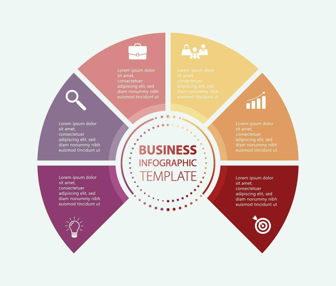 seis pasos Tres cuarteles circulo negocio infografía plantilla, publicidad tarta gráfico diagrama presentación vector