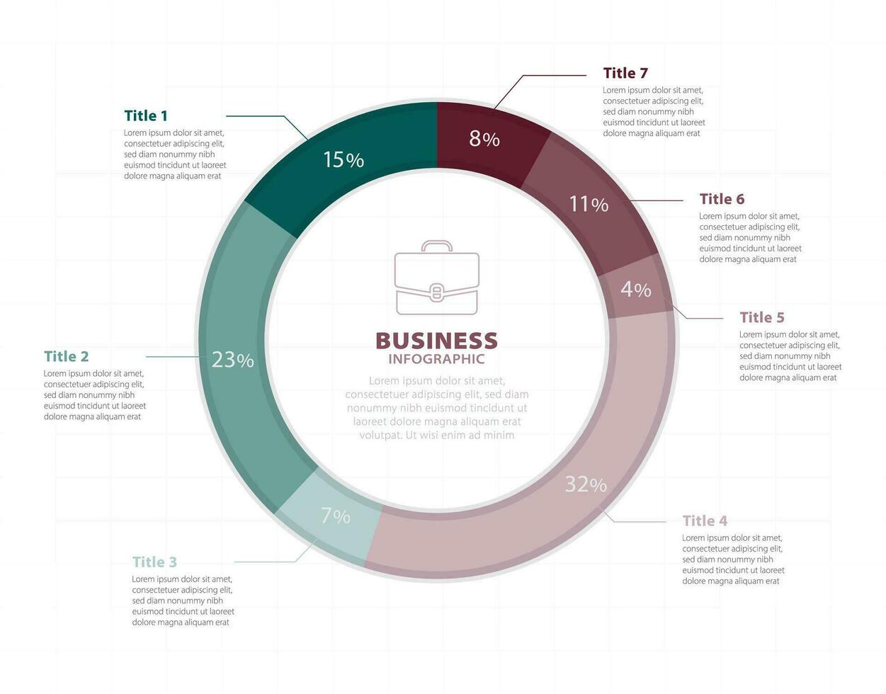 Percentage Business Infographic Template, Seven Steps Work Process Circle, Advertising Pie Chart Diagram Presentation vector