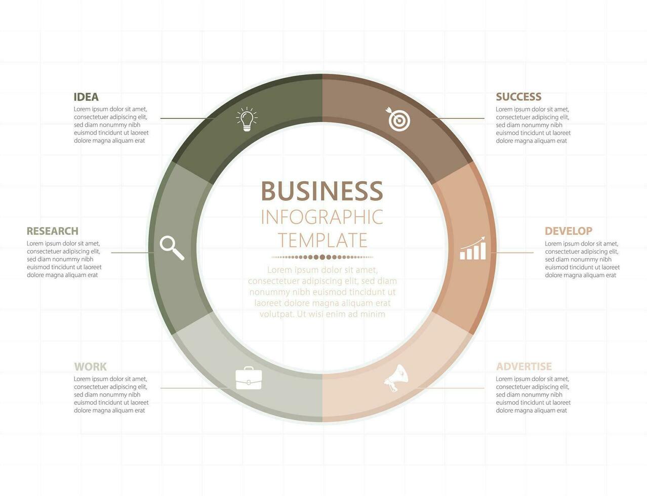 seis pasos trabajo proceso circulo negocio infografía plantilla, circulo publicidad gráfico diagrama presentación vector