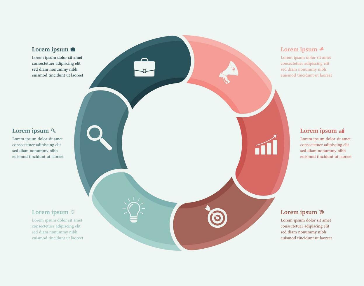 seis pasos trabajo proceso circulo negocio infografía plantilla, publicidad tarta gráfico diagrama presentación vector