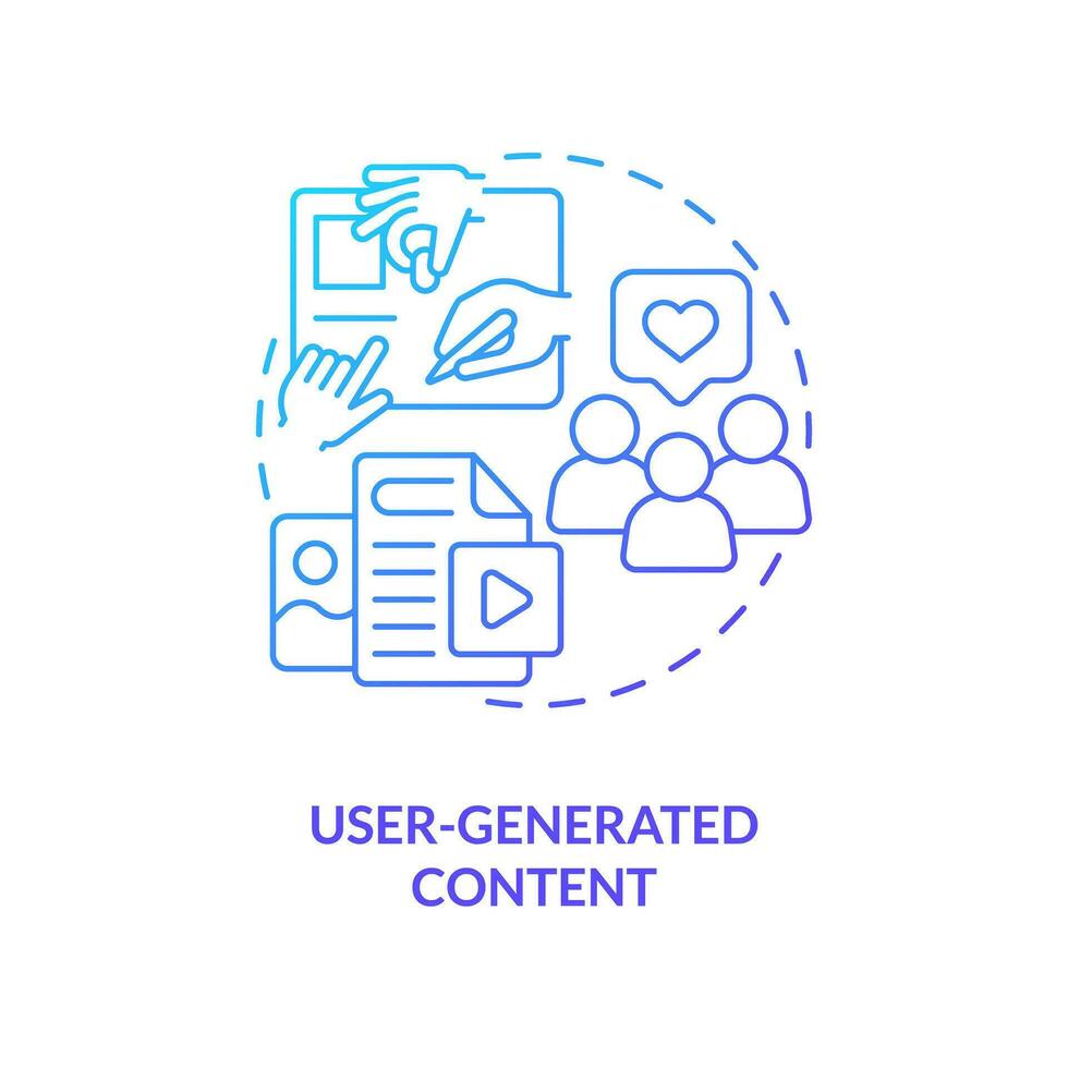 User generated content blue gradient concept icon. Ads creative. Social media advertising tip abstract idea thin line illustration. Isolated outline drawing vector