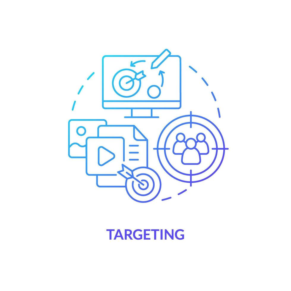 Targeting blue gradient concept icon. Focus on target audience. Social media advertising benefit abstract idea thin line illustration. Isolated outline drawing vector