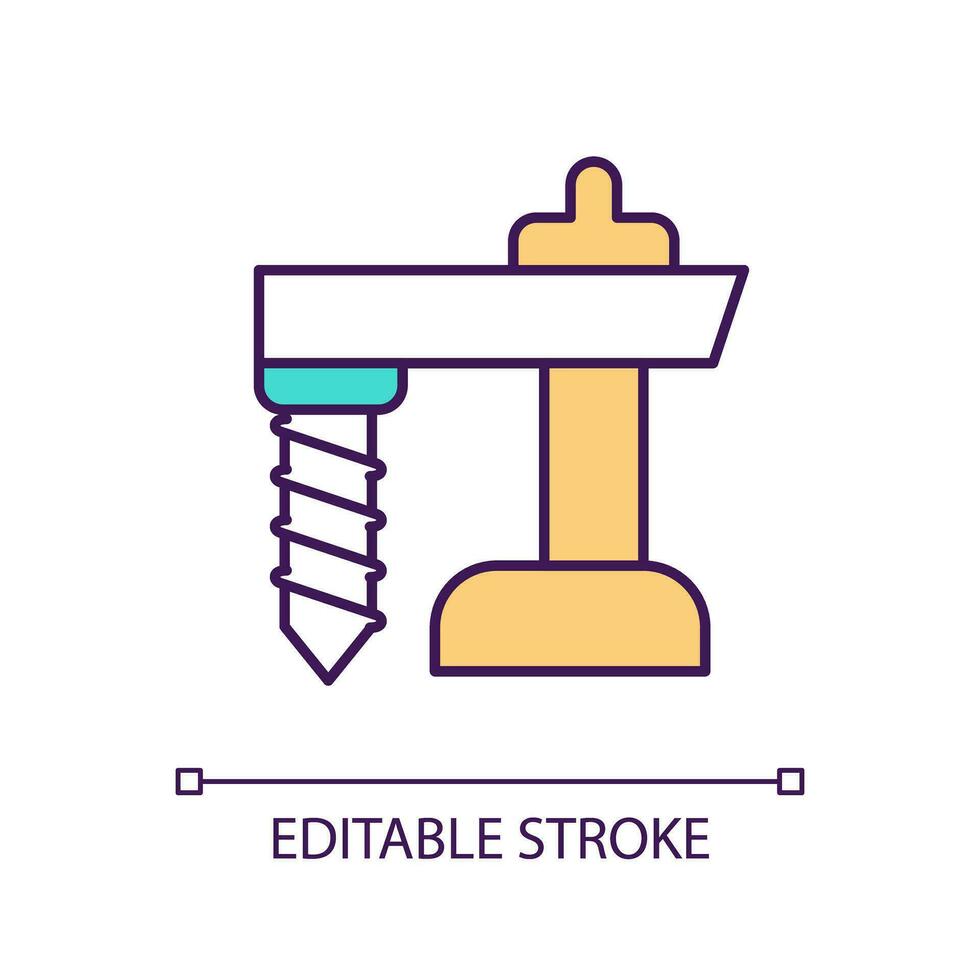 Vertical drilling system RGB color icon. Oil and gas extraction. Industrial machinery. Underground well. Engineering. Isolated vector illustration. Simple filled line drawing. Editable stroke