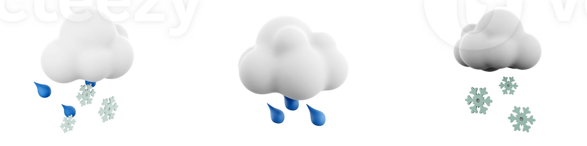 3d rendering rain with snow, snow, rain and cloud icon set. 3d render weather concept icon set. png
