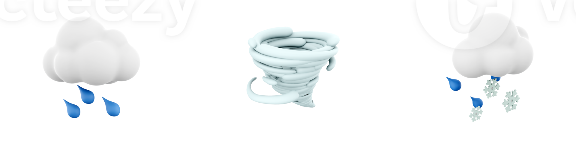 3d rendering rain, tornado, rain with snow and cloud icon set. 3d render weather concept icon set. png