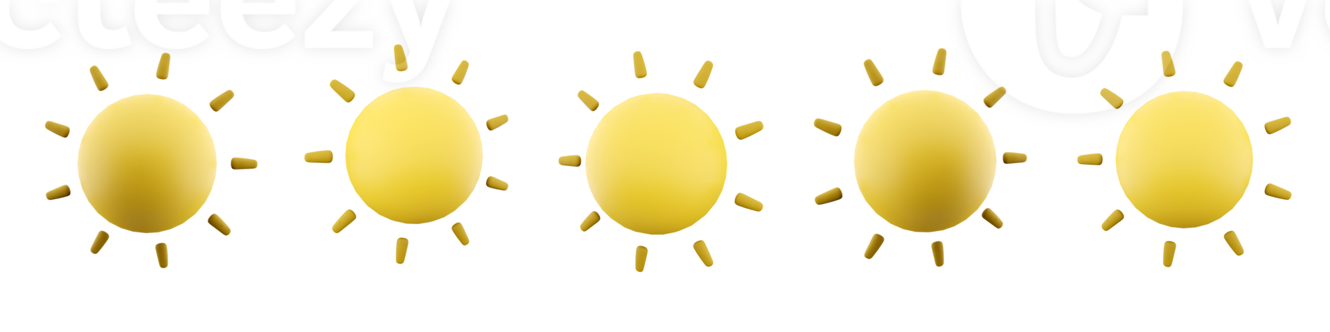 3d renedring Yellow sun with rays icon set. 3d render sun star different positions icon set. png