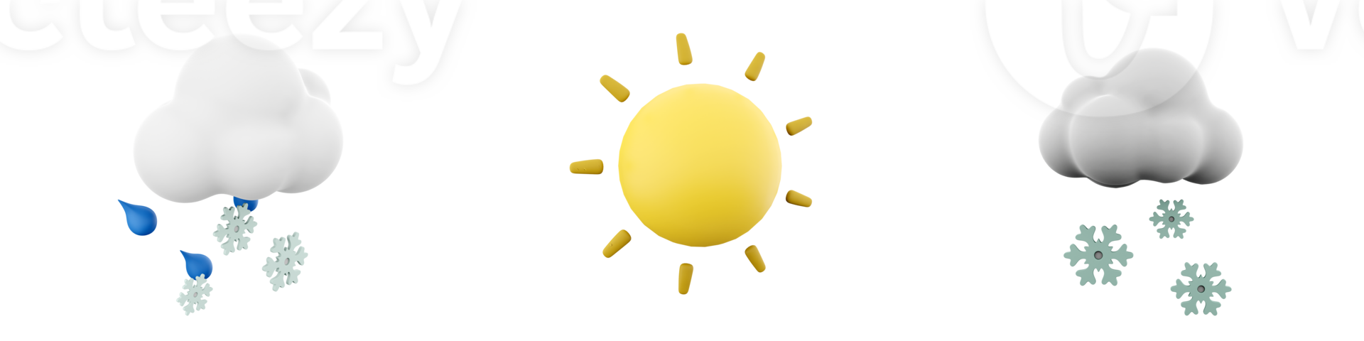3d rendering snow and rain with cloud, sun with rays icon set. 3d render weather concept icon set. png