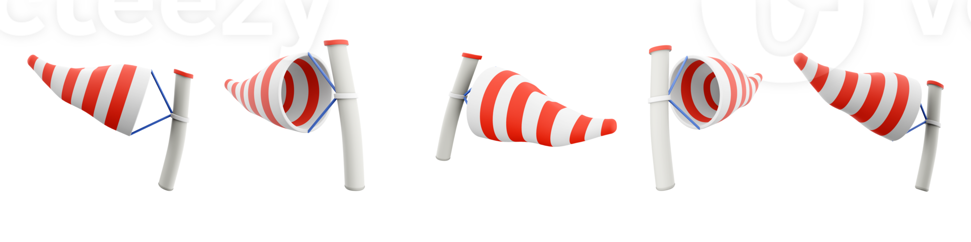 3d rendering windsock icon set. 3d render wind direction different positions icon set. png