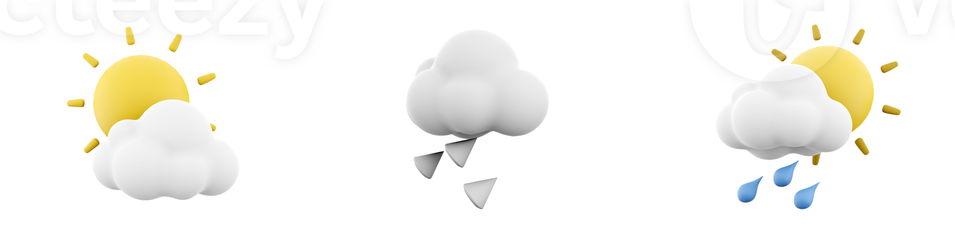 3d rendering sun with cloud, hail, sun with cloud and rain icon set. 3d render weather concept icon set. png