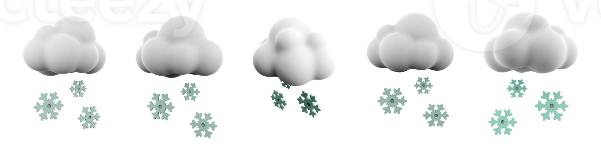 3d interpretazione neve icona impostare. 3d rendere nube con i fiocchi di neve diverso posizioni icona impostare. neve. png