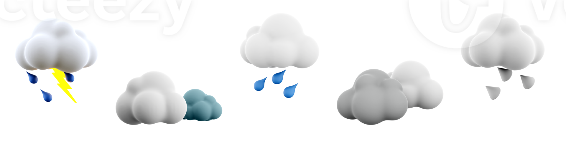 3d rendering rain with thunder, rain, hail and cloud, dark clouds icon set. 3d render weather concept icon set. png