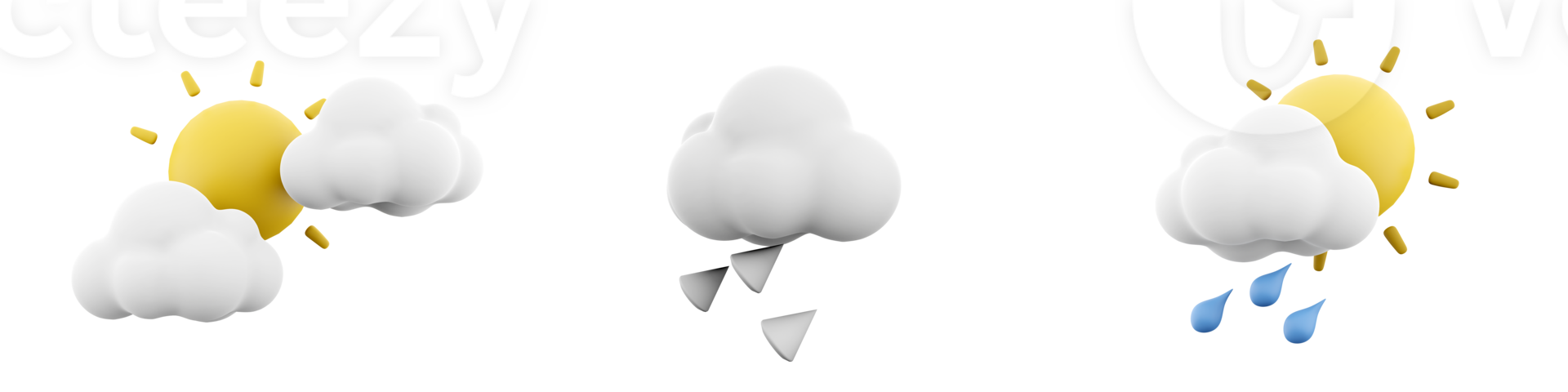 3d rendering cloudy weather, hail, sun with rain and cloud icon set. 3d render weather concept icon set. png