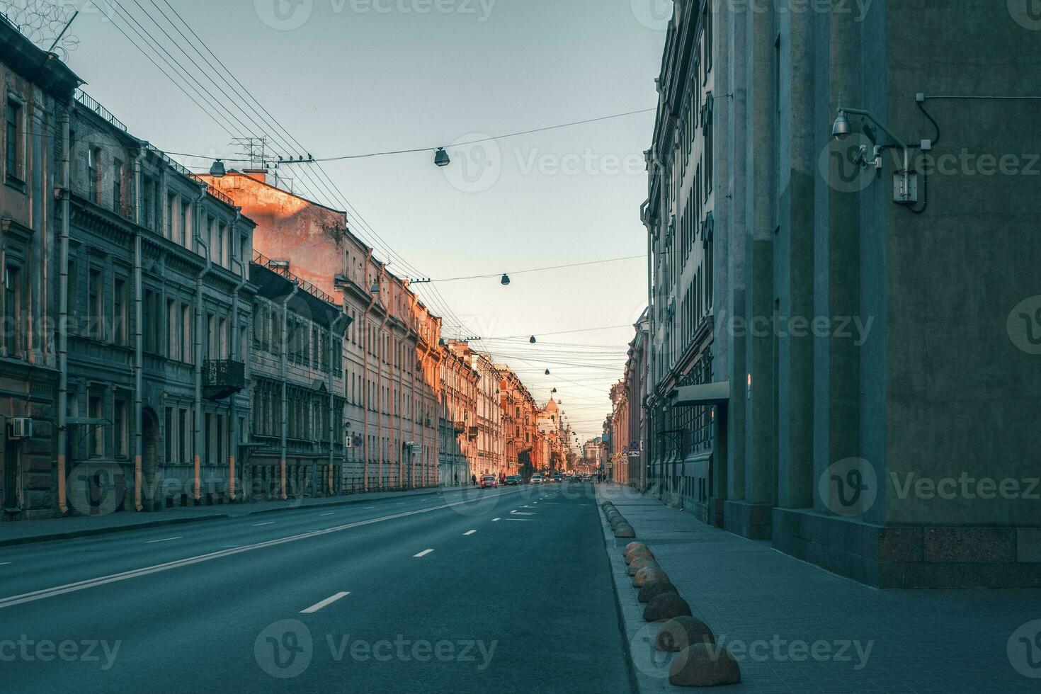 Street of the historical center of St. Petersburg. An empty city without people photo